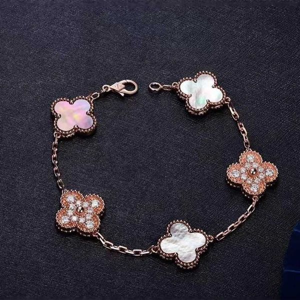 

Designer Four-leaf clover luxury top jewelry accessories for women Cleef High version Five flower Bracelet Double sided Grey Fritillary Thick Plating 18k Rose Gold