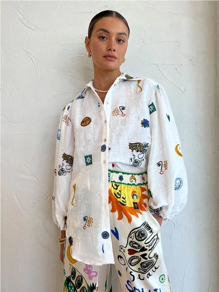 women's blouses shirts printed fashion shirt women lapel long lantern sleeve single breasted holiday shirts female summer graffiti blo, White
women's blouses shirts printed fashion shirt women lapel long lantern sleeve single breasted holiday shirts female summer graffiti blo, White