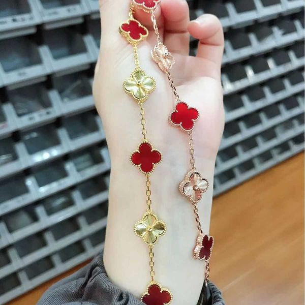 

Designer Four-leaf clover luxury top jewelry accessories women Five flower Bracelet High version Lucky Flower Double sided gold plating 18k rose gold red chalcedony