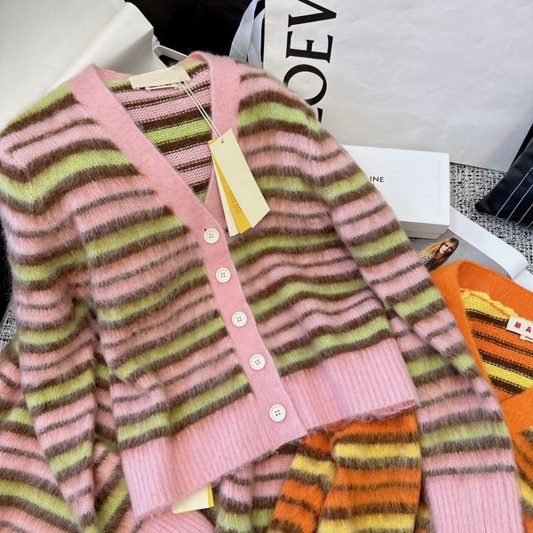 women's sweater european fashion brand mohair striped knitted cardigan, White;black
women's sweater european fashion brand mohair striped knitted cardigan, White;black