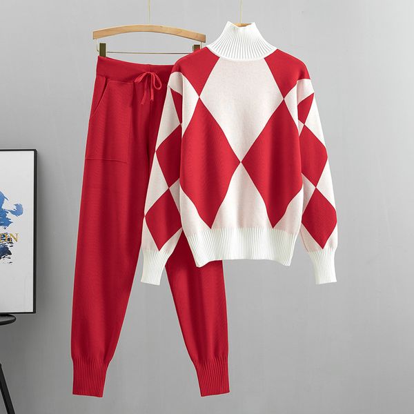 women's suits 2023 autumn new fashion women's set casual knitted plaid sweater women's two piece set, White
women's suits 2023 autumn new fashion women's set casual knitted plaid sweater women's two piece set, White