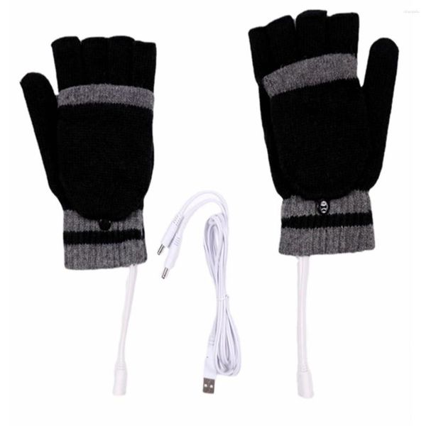 Image of Cycling Caps USB Electric Heated Gloves 2-Side Heating Convertible Fingerless Glove Mittens Waterproof Skiing