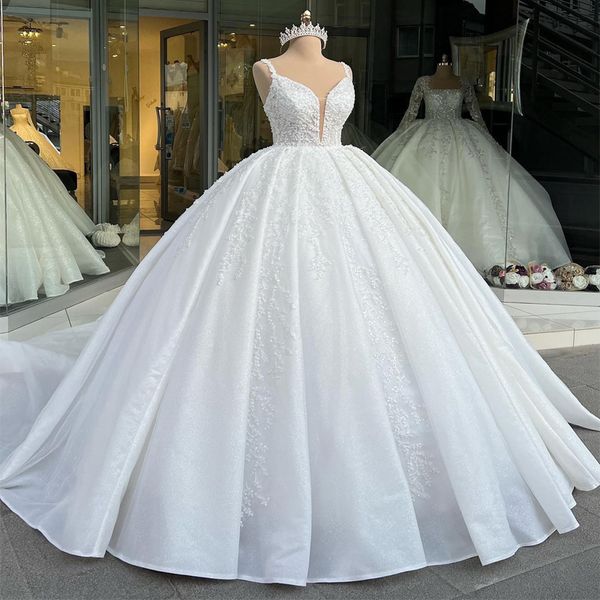 luxury spaghetti straps beading sleeveless ball gown wedding dress 2023 gorgeous beads lace court train vintage bridal gown, White
luxury spaghetti straps beading sleeveless ball gown wedding dress 2023 gorgeous beads lace court train vintage bridal gown, White