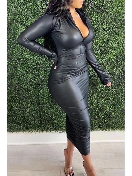 2023 new dress solid color long sleeve pleated pu zipper dress nightclub club dress, Black;gray
2023 new dress solid color long sleeve pleated pu zipper dress nightclub club dress, Black;gray