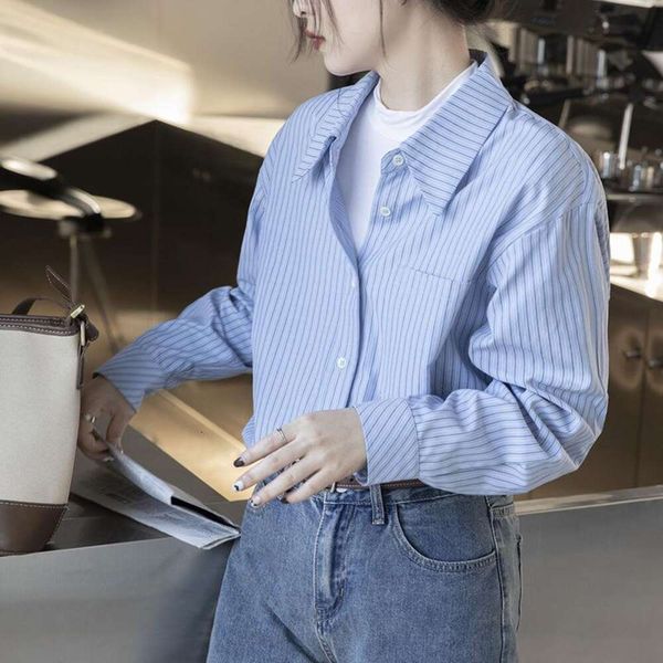 blue striped shirts blouse womens long sleeve spring design korean loose casual all match stacked shirt, White
blue striped shirts blouse womens long sleeve spring design korean loose casual all match stacked shirt, White