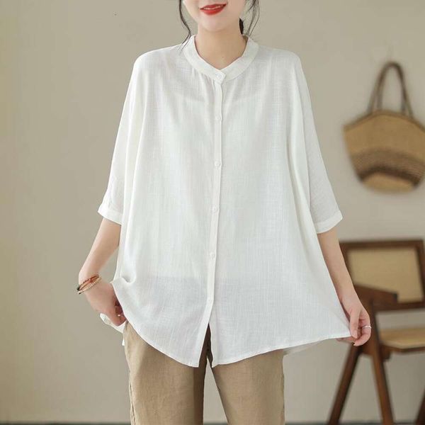 womens cotton and linen shirt spring summer style base retro inner loose large long sleeved, White
womens cotton and linen shirt spring summer style base retro inner loose large long sleeved, White