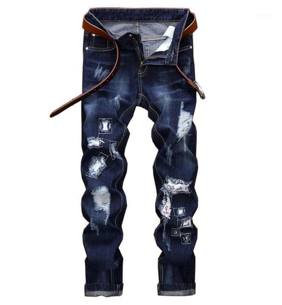 original brand mens jeans fashion designer distressed ripped jeans men straight fit denim trousers embroidery18644733, Blue
original brand mens jeans fashion designer distressed ripped jeans men straight fit denim trousers embroidery18644733, Blue