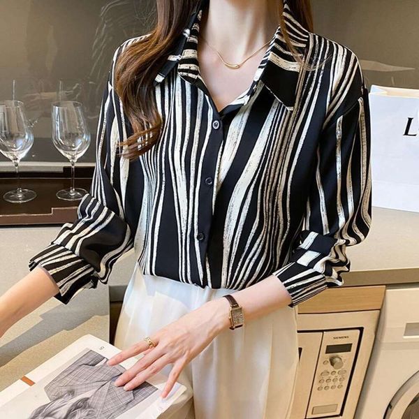 autumn print striped long sleeved shirt fashionable all matching chiffon for women, White
autumn print striped long sleeved shirt fashionable all matching chiffon for women, White