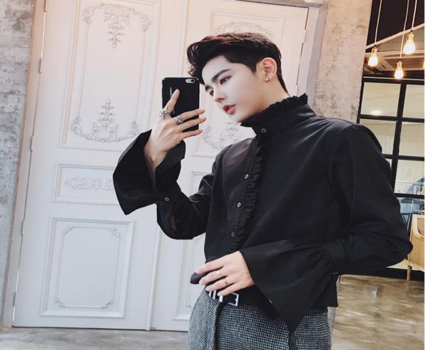 black and white ruffle designer spring mens casual shirt camisa fashion masculina solid wedding gothic8300603, White;black
black and white ruffle designer spring mens casual shirt camisa fashion masculina solid wedding gothic8300603, White;black