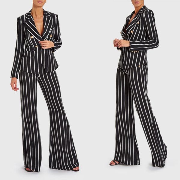 black striped women pants suits loose fit formal long sleeve blazer sets 2 pieces custom made for wedding wear, Black;red
black striped women pants suits loose fit formal long sleeve blazer sets 2 pieces custom made for wedding wear, Black;red