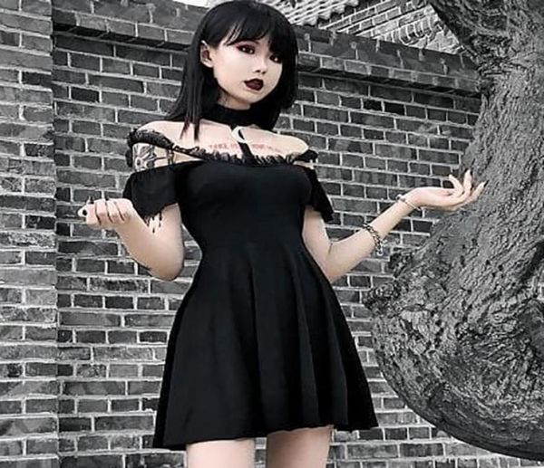 gothic black women halter collar short sleeve lace slim dress goth off shoulder spaghetti straps party mini pleated dresses5842505, Black;gray 
gothic black women halter collar short sleeve lace slim dress goth off shoulder spaghetti straps party mini pleated dresses5842505, Black;gray