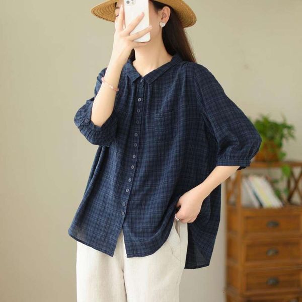 large size blouses womens clothing pure color cotton five point sleeve shirt retro art loose slimming summer, White
large size blouses womens clothing pure color cotton five point sleeve shirt retro art loose slimming summer, White