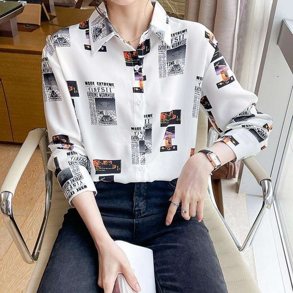 spring style loose long sleeved printed shirt comfortable versatile large size temperament for women, White
spring style loose long sleeved printed shirt comfortable versatile large size temperament for women, White