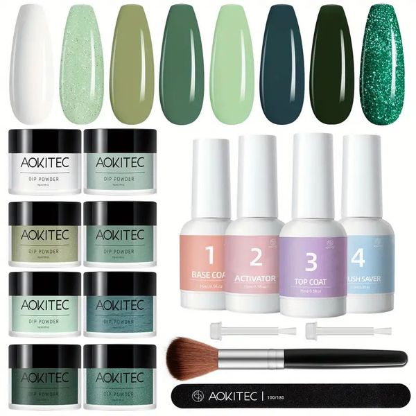 aokitec 16pcs dip powder nail kit green glitter dipping powder starter set diy salon dip system liquid nails art kits
aokitec 16pcs dip powder nail kit green glitter dipping powder starter set diy salon dip system liquid nails art kits