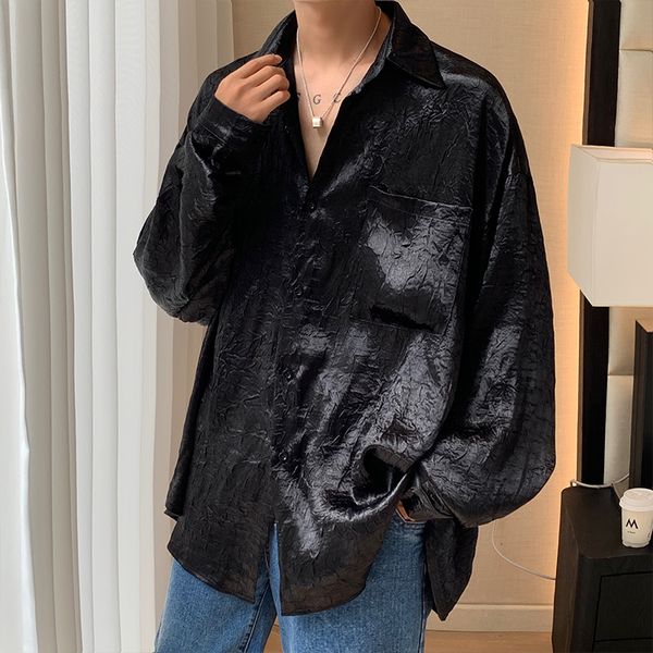 men s casual shirts told tale spring fashion button up silk shirt trend blouse men black gentlemen long sleeve handsome daily loose 230814, White;black
men s casual shirts told tale spring fashion button up silk shirt trend blouse men black gentlemen long sleeve handsome daily loose 230814, White;black
