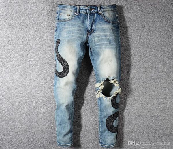 mens badge snake twine blue skinny jeans fashion designer distressed slim fit motorcycle biker hole beggar hip hop denim pants 5684657591
mens badge snake twine blue skinny jeans fashion designer distressed slim fit motorcycle biker hole beggar hip hop denim pants 5684657591
