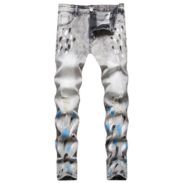 men s jeans rock punk style design men painted ripped denim streetwear holes distressed gray pants slim straight trousers jeans 230814, Blue
men s jeans rock punk style design men painted ripped denim streetwear holes distressed gray pants slim straight trousers jeans 230814, Blue