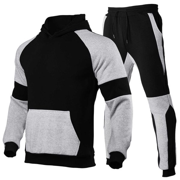new autumn and winter men's casual multi stitching plush shoulder hooded sweater suit, Gray
new autumn and winter men's casual multi stitching plush shoulder hooded sweater suit, Gray