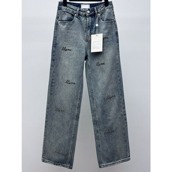 8.15 fashion letter rhinestone embroidery washed distressed straight jeans women, Blue
8.15 fashion letter rhinestone embroidery washed distressed straight jeans women, Blue
