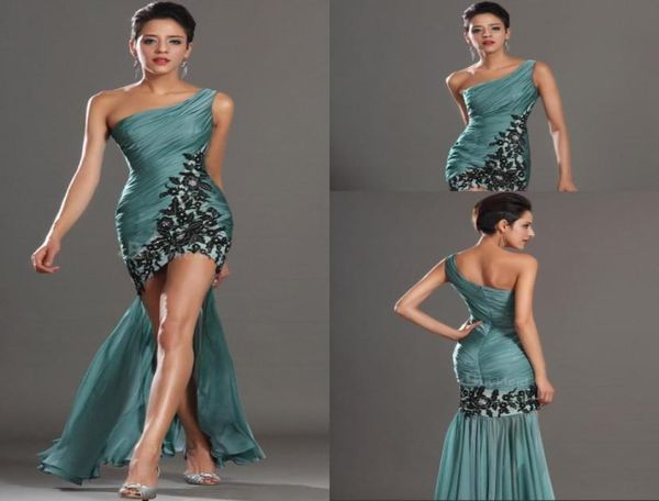 front short long back sheath one shoulder evening dresses high low chiffon black appliques lace party prom dresses with pleated4234301, Black;red
front short long back sheath one shoulder evening dresses high low chiffon black appliques lace party prom dresses with pleated4234301, Black;red