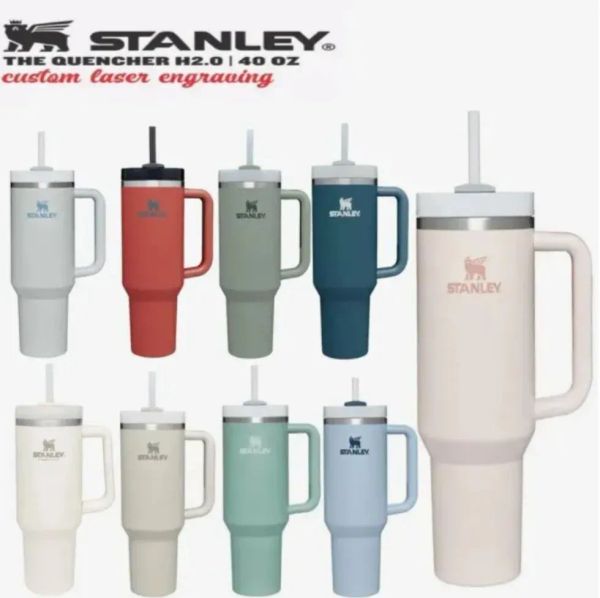 

1:1 Same Logo stanley Quencher H2.0 40oz Stainless Steel Tumblers Cups With Silicone Handle Lid Straw 2nd Generation Car Mugs Vacuum Insulated Water Bottles i0811, Multi-color