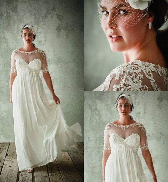 fashion plus size wedding dresses with half sleeves sheer jewel neck a line lace appliqued bridal gowns chiffon empire waist weddi3722570, White
fashion plus size wedding dresses with half sleeves sheer jewel neck a line lace appliqued bridal gowns chiffon empire waist weddi3722570, White