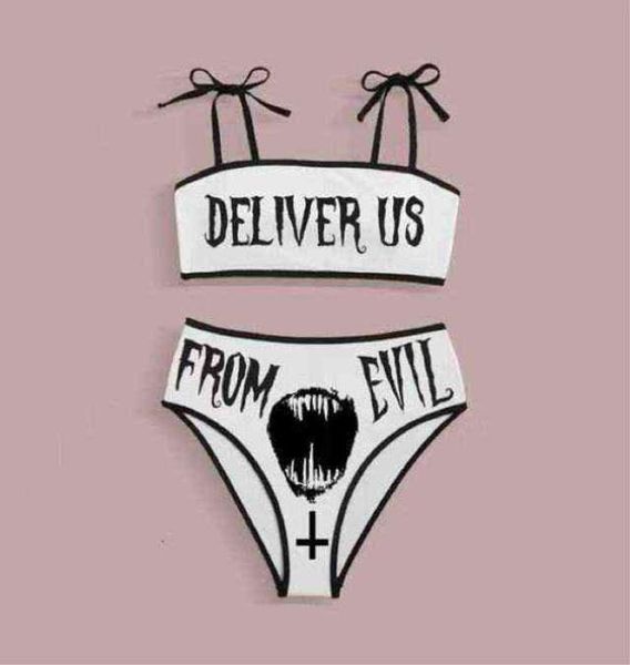 2022 new funny dark punk style cute bikini split swimsuit woman1902898, White;black