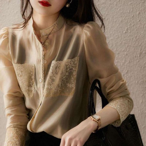 item title french long sleeved shirt for women spring design niche embroidery lace stitching chiffon top, White
item title french long sleeved shirt for women spring design niche embroidery lace stitching chiffon top, White