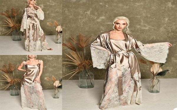 two pieces champagne bride sleepwear robes pure silk lace custom made long sleeves dressing gown women chic sleepwear dresses1753697, White
two pieces champagne bride sleepwear robes pure silk lace custom made long sleeves dressing gown women chic sleepwear dresses1753697, White