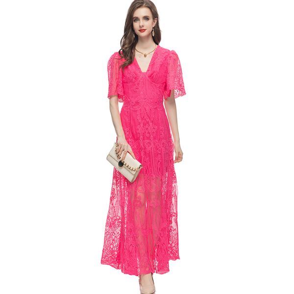 women's runway dresses v neck short sleeves embroidery lace elegant evening party prom gown, Black
women's runway dresses v neck short sleeves embroidery lace elegant evening party prom gown, Black
