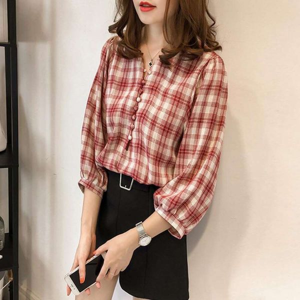 spring and autumn style blouses korean loose lantern sleeves plaid shirt womens quarter casual fashion, White
spring and autumn style blouses korean loose lantern sleeves plaid shirt womens quarter casual fashion, White