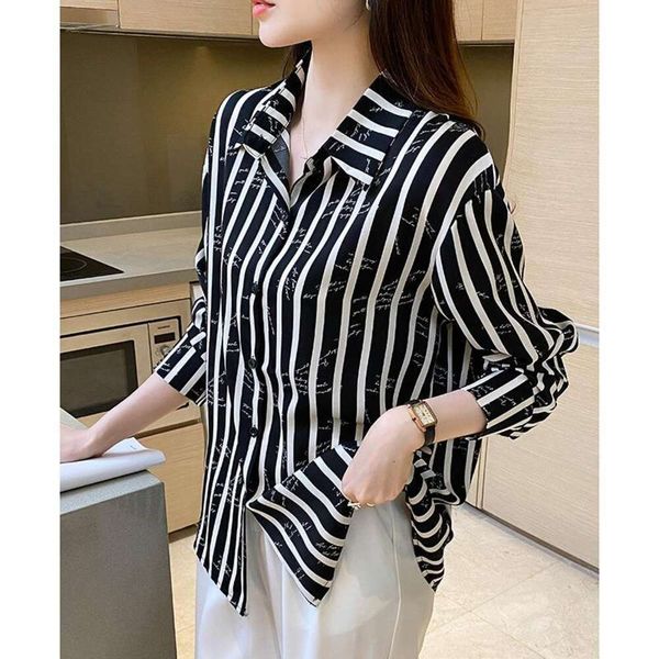 spring and summer striped shirt for women minimalist style professional wear long sleeved chiffon base, White
spring and summer striped shirt for women minimalist style professional wear long sleeved chiffon base, White