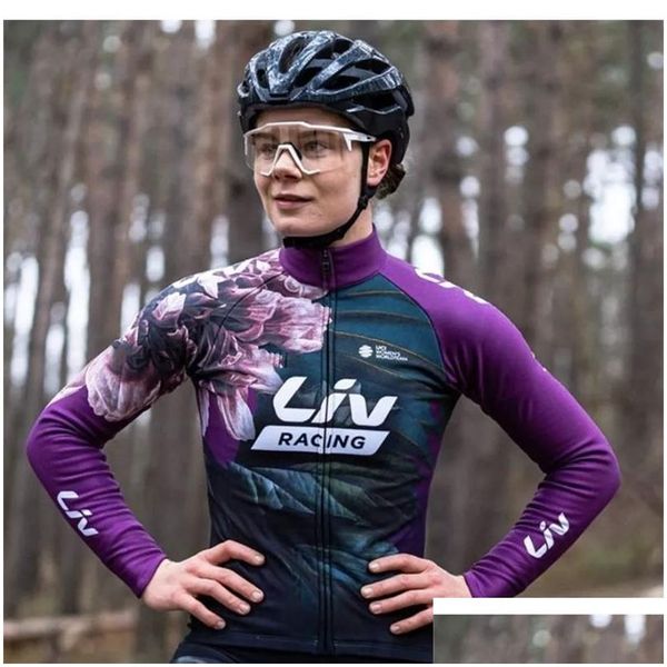 Image of Cycling Shirts Tops Arrival Liv Winter Women Thermal Fleece Jackets Professional Team Long Sleeve Bike Jersey Sportswear Unforme M Dhuuv