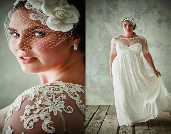 plus size wedding dresses with half sleeves sheer jewel neck a line lace applique bridal gowns chiffon empire waist wedding dress6821811, White
plus size wedding dresses with half sleeves sheer jewel neck a line lace applique bridal gowns chiffon empire waist wedding dress6821811, White