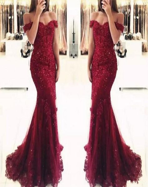 2019 burgundy lace applique tulle mermaid prom dresses with beaded off the shoulder long party evening formal gowns7010554, Black
2019 burgundy lace applique tulle mermaid prom dresses with beaded off the shoulder long party evening formal gowns7010554, Black