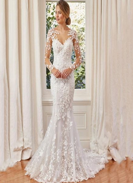 scoop neck long sleeves lace mermaid wedding dresses bridal gowns sweep train appliqued tulle plus size bride dress vestidos de no6465120, White
scoop neck long sleeves lace mermaid wedding dresses bridal gowns sweep train appliqued tulle plus size bride dress vestidos de no6465120, White