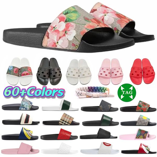

2023 designer Sandals Italy Slippers paris New Rubber Slides Sandals Floral Brocade Women Men Slipper Flat Bottoms Flip Flops Womens Fashion Striped Beach size 35-46, Color #24
