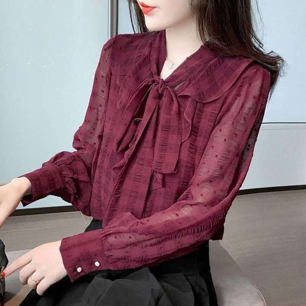 long sleeved shirt for women spring and autumn womens clothing western style chiffon loose bow tie top, White
long sleeved shirt for women spring and autumn womens clothing western style chiffon loose bow tie top, White