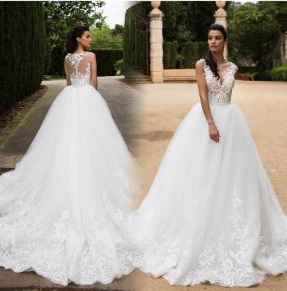 vintage wedding dresses 2022 sheer vneck sleeveless aline chapel train button back lace applique tulle wedding gowns vestido de 1037233, White
vintage wedding dresses 2022 sheer vneck sleeveless aline chapel train button back lace applique tulle wedding gowns vestido de 1037233, White