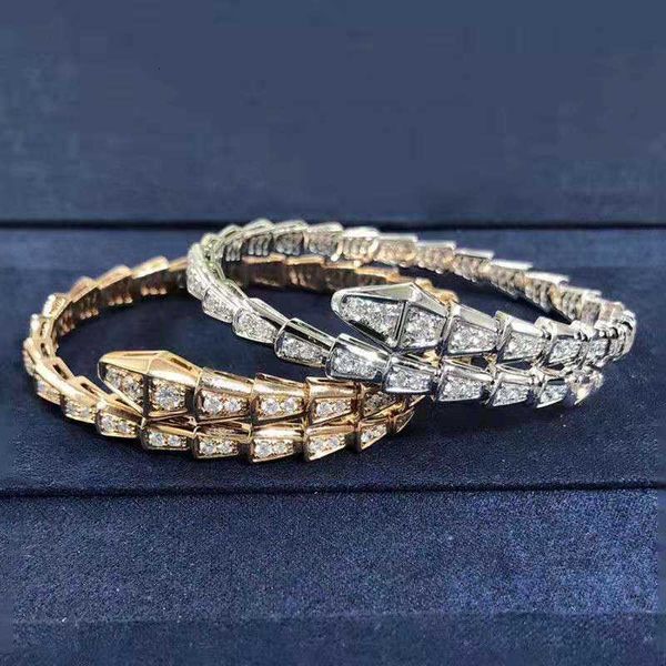

Luxury Bvlgr top jewelry accessories designer woman High edition snake bone full diamond spring Bracelet women's thick gold plating fashion narrow open Bracelet