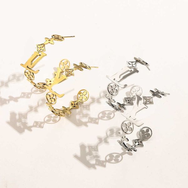 fashion l designer titanium steel four leaf grass c earrings stainless exaggerated hollow letter big ring, Golden
fashion l designer titanium steel four leaf grass c earrings stainless exaggerated hollow letter big ring, Golden