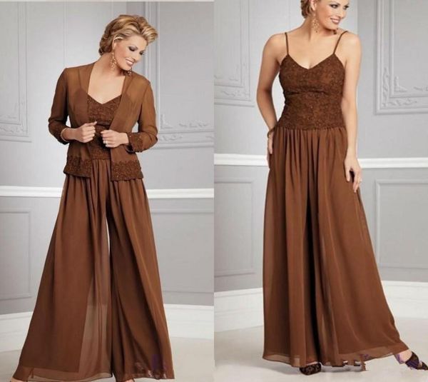 two pieces chiffon mothers of the bride pants suits with long sleeves jacket spaghetti lace zipper back jumpsuits wedding party go1429065, Black;red
two pieces chiffon mothers of the bride pants suits with long sleeves jacket spaghetti lace zipper back jumpsuits wedding party go1429065, Black;red