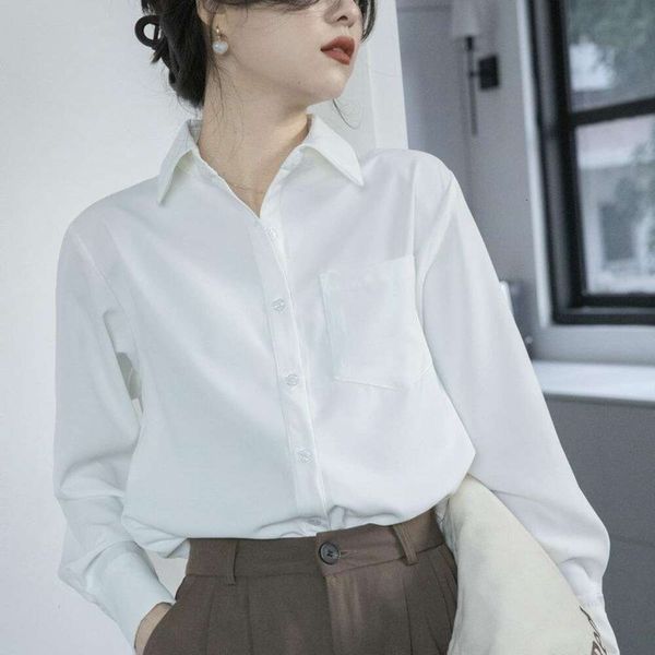 long sleeved simple pure color shirt for womens commutes all matching spring and autumn style of professional inner, White
long sleeved simple pure color shirt for womens commutes all matching spring and autumn style of professional inner, White