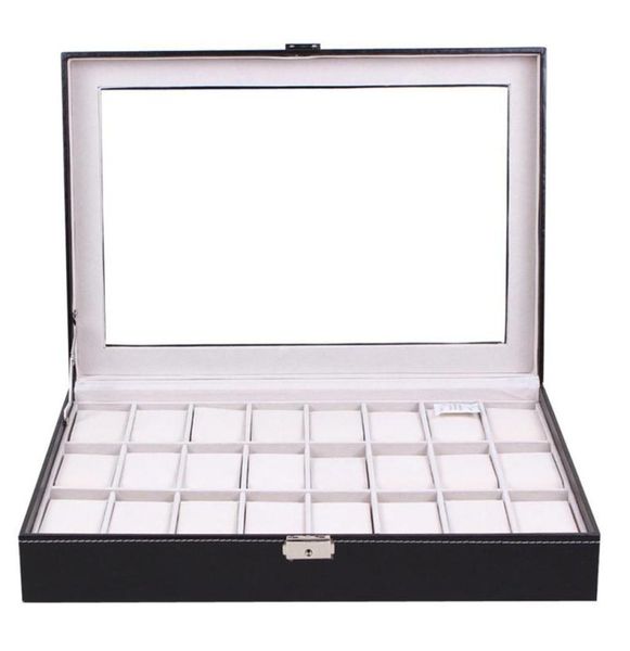 24 grids pu leather watch box black jewelry storage case organizer classical holder foam pad pillow transparent glass sh190729249x3404551, Black;blue
24 grids pu leather watch box black jewelry storage case organizer classical holder foam pad pillow transparent glass sh190729249x3404551, Black;blue