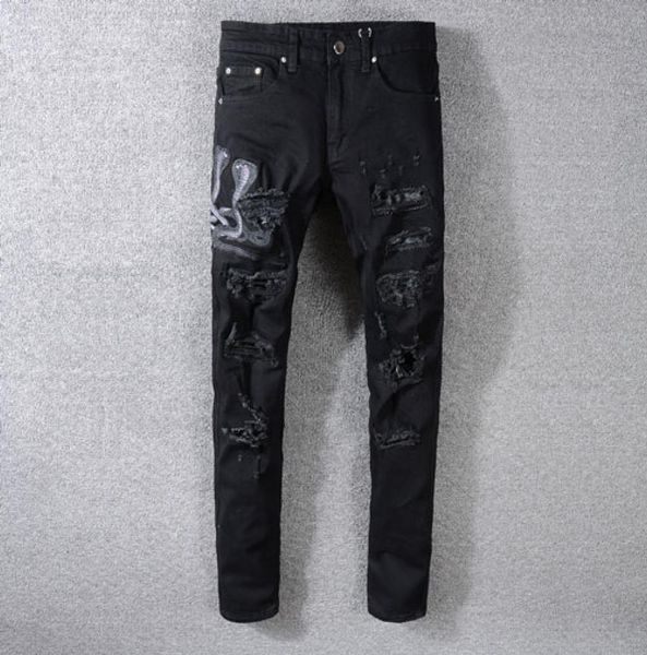 american street style fashion men039s jeans slim fit snake embroidery punk ripped designer streetwear hip hop11552548, Blue
american street style fashion men039s jeans slim fit snake embroidery punk ripped designer streetwear hip hop11552548, Blue