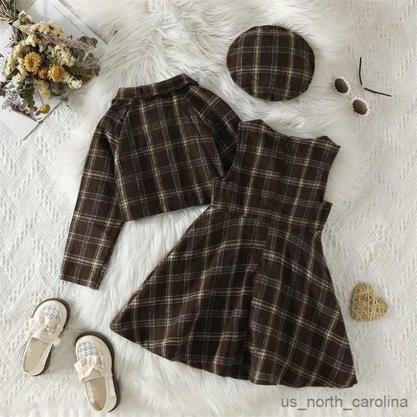 girl's dresses 3-7y children kids baby girls clothes sets outfits long sleeve jacket plaid sleeveless dress hat set r230815, Red;yellow
girl's dresses 3-7y children kids baby girls clothes sets outfits long sleeve jacket plaid sleeveless dress hat set r230815, Red;yellow
