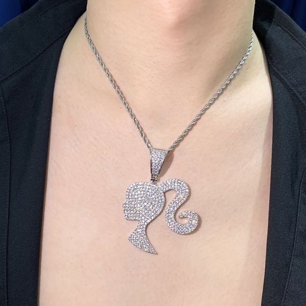 new design girl head barbie pendant necklaces for girls iced out 5a cubic zircon lovely cute pendant charms necklace fashion jewelry gift, Silver
new design girl head barbie pendant necklaces for girls iced out 5a cubic zircon lovely cute pendant charms necklace fashion jewelry gift, Silver