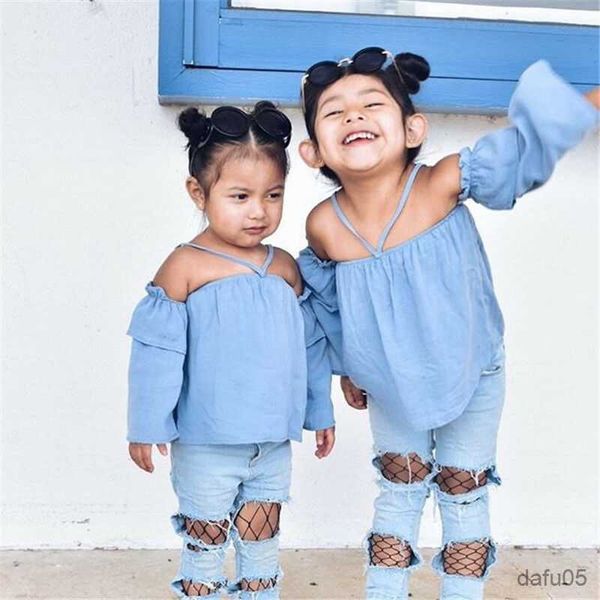 clothing sets 2pcs newborn kids baby girl clothes blue shoulder crop denim hole pants outfits baby summer clothing set 1-4y r230815, White
clothing sets 2pcs newborn kids baby girl clothes blue shoulder crop denim hole pants outfits baby summer clothing set 1-4y r230815, White