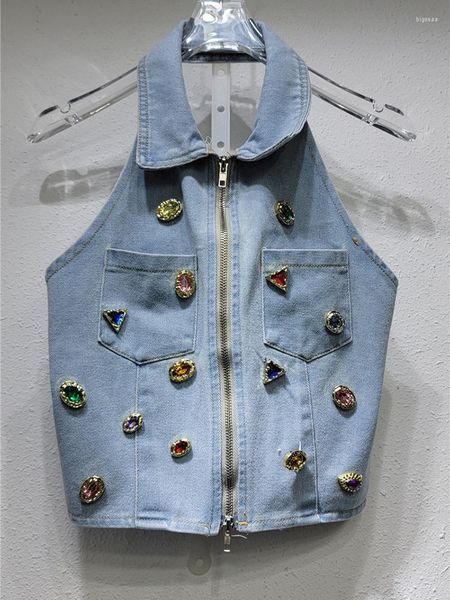 women's vests diamond sling denim vest open back short double zipper clothes 2023 summer trendy sleeveless top, Black;white
women's vests diamond sling denim vest open back short double zipper clothes 2023 summer trendy sleeveless top, Black;white