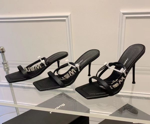 luxury women's square headed letter rhinestone slim heel sandals with high heels size 35-40, Black
luxury women's square headed letter rhinestone slim heel sandals with high heels size 35-40, Black
